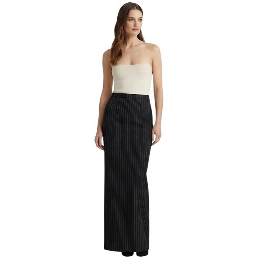 Ralph Lauren Collection Black Pinstripe Wool Cashmere Maxi Column Skirt 10 New